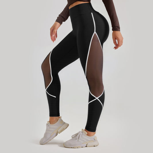 Women's Color Matching Mesh European And American High Waist Yoga Pants